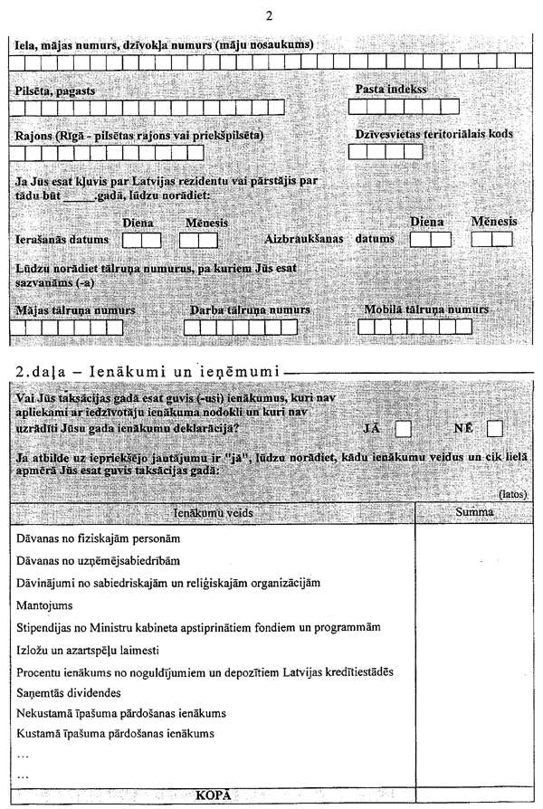 papildu reģistrs informācijai par personas ienākumiem)